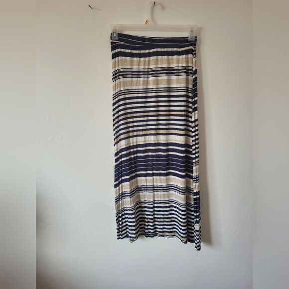 Jason Maxwell Striped Maxi Skirt Navy Cream Nautical Coastal Soft Girl Casual L - Picture 5 of 7